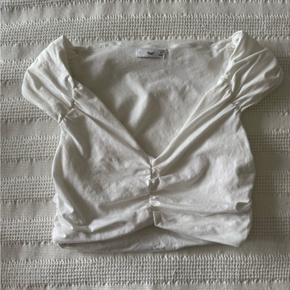 Aritzia White Ruched Top